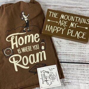 Primitives by Kathy Brown Towel and Block Sign Mountain Theme Gift Bundle NWT